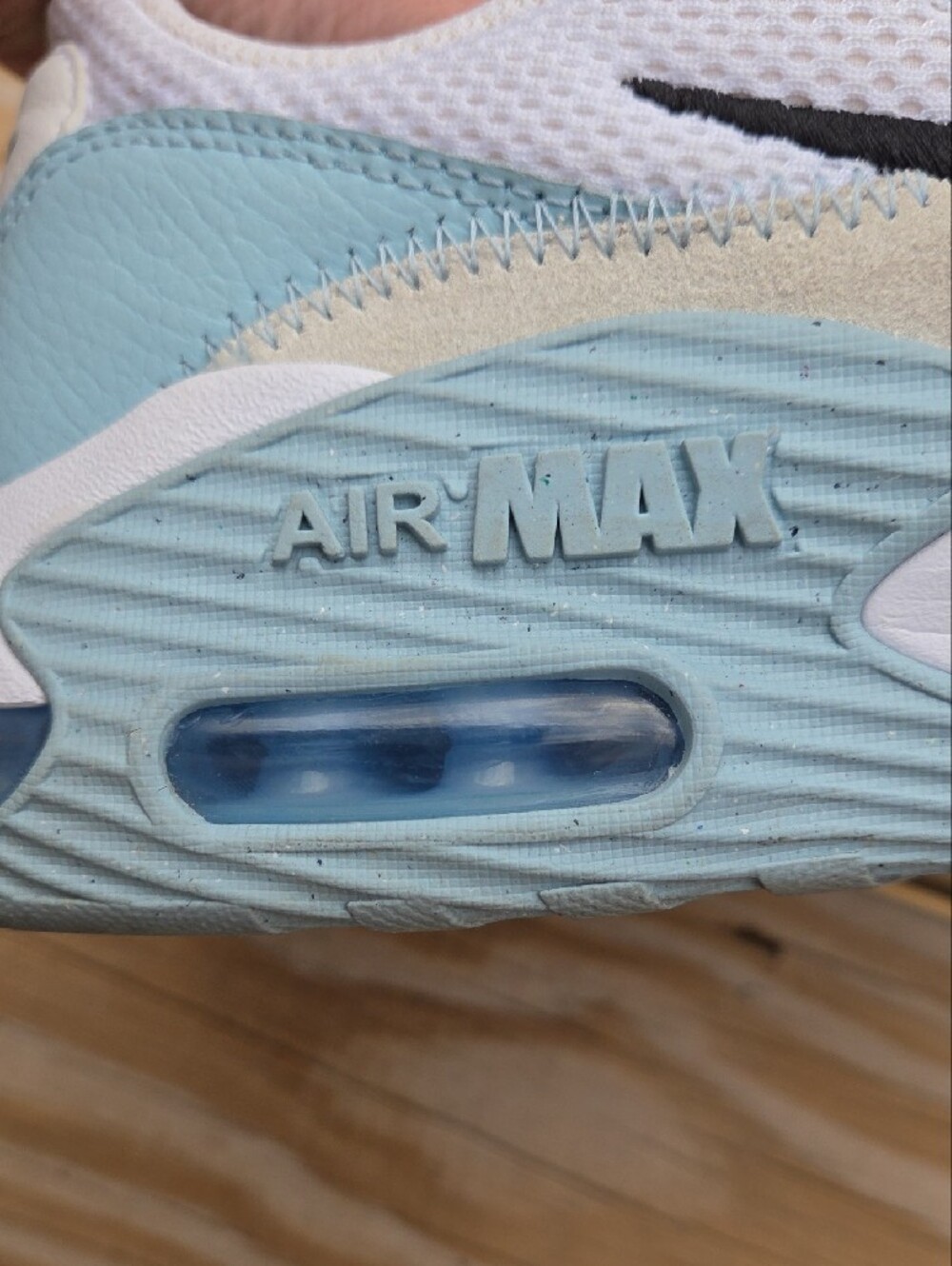 Nike White and Light Blue Air Max Sneakers with Black Swoosh - Picture 3 of 9